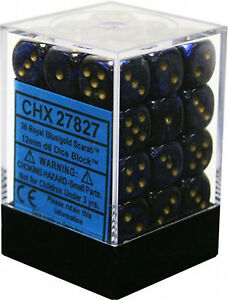 Scarab: Royal Blue/Gold 12mm D6 Dice Block (36)