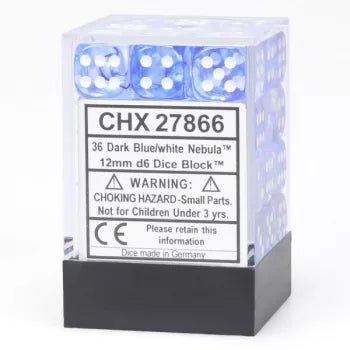 Nebula: Dark Blue/White 12mm D6 Dice Block (36)