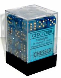 Phantom: Teal/Gold 12mm D6 Dice Block (36)
