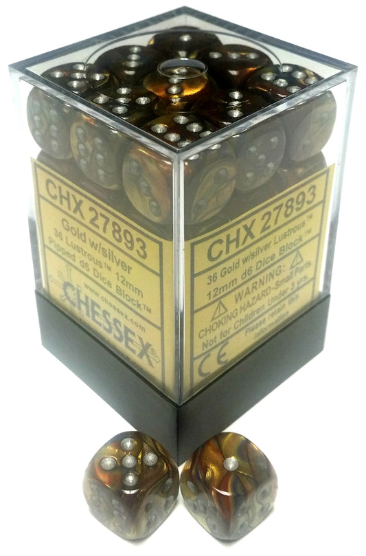 Lustrous: Gold/Silver 12mm D6 Dice Block (36)