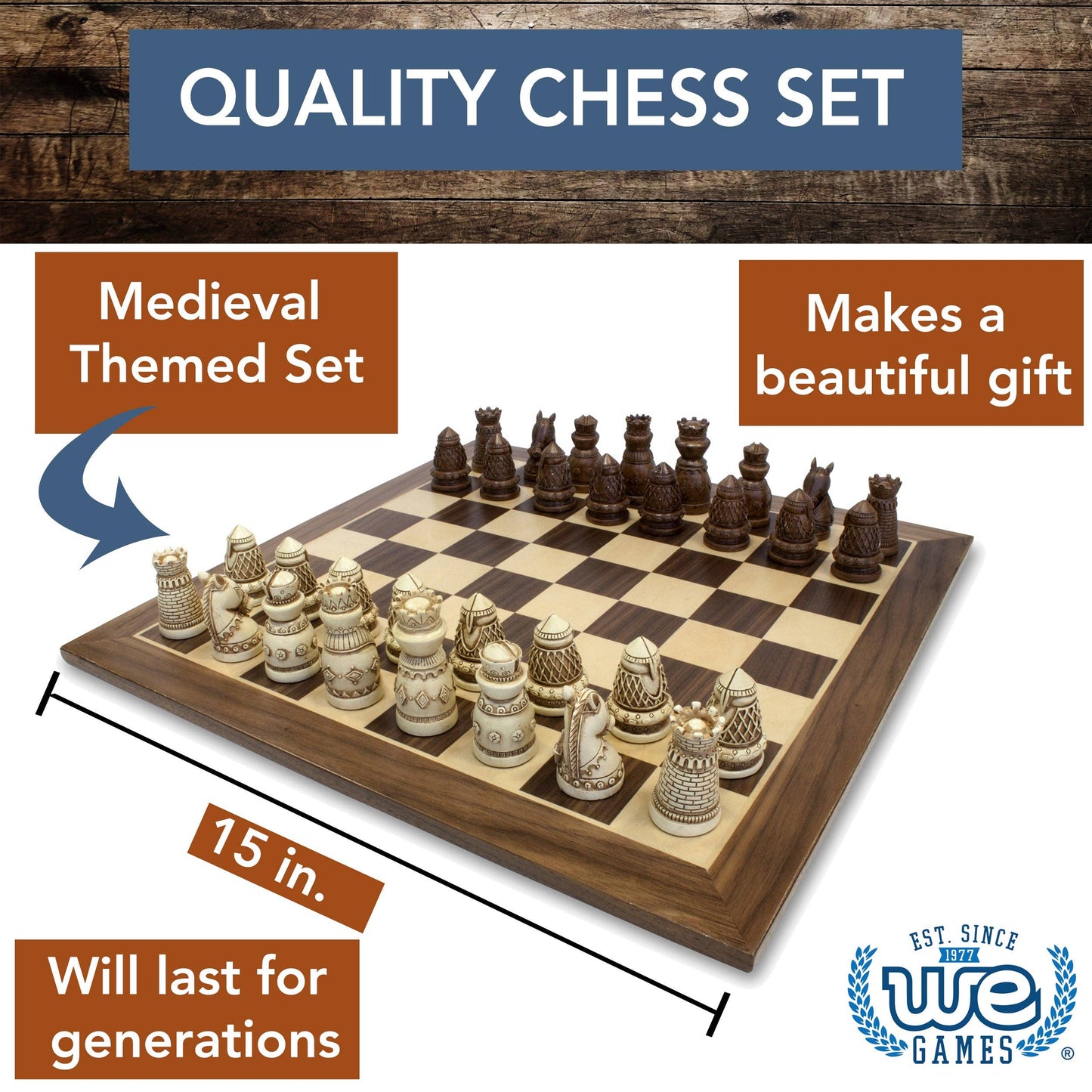 Medieval Themed Chess Set - 15 in., 2.185 in. King