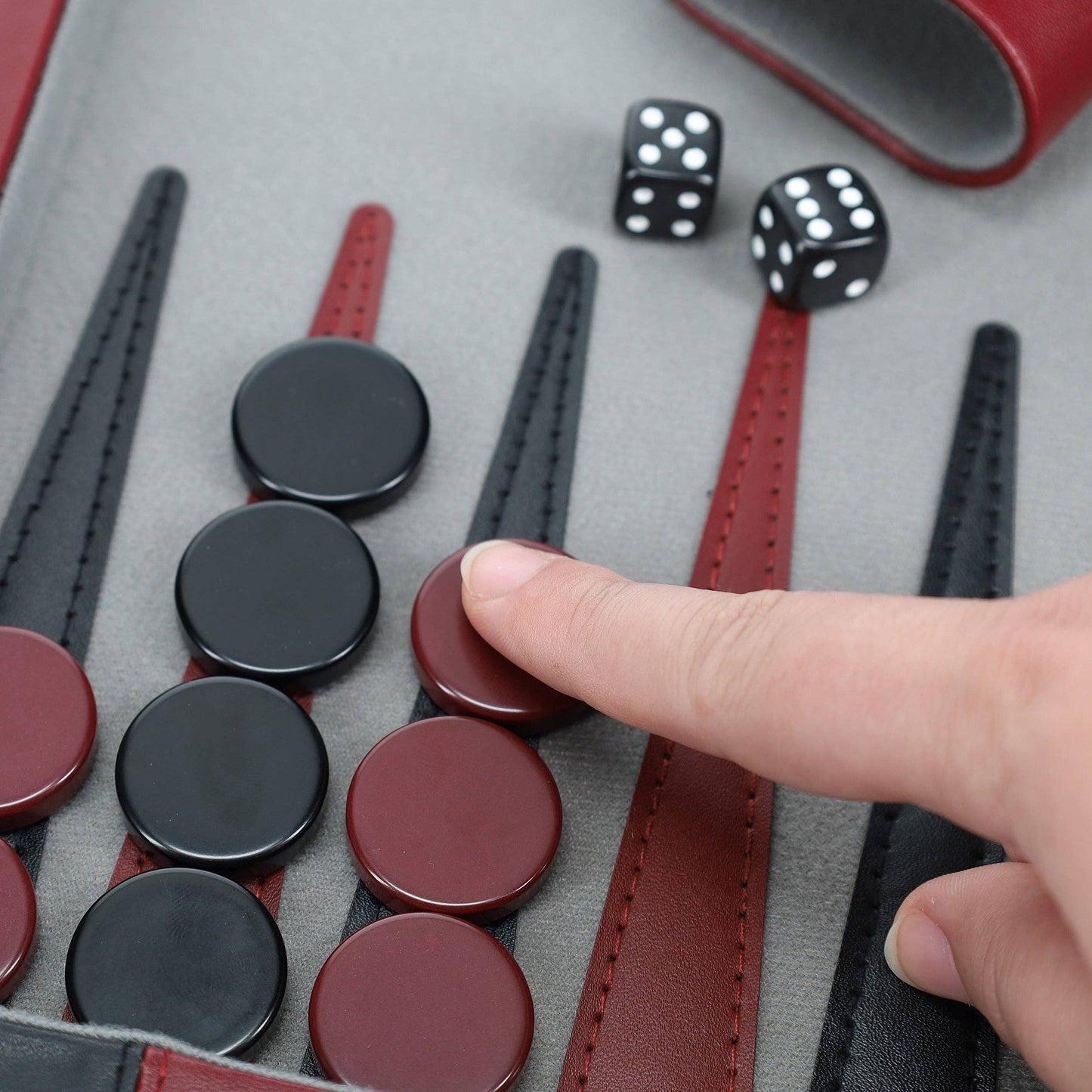WE Games Burgundy/Black Leatherette Backgammon, 18 in.