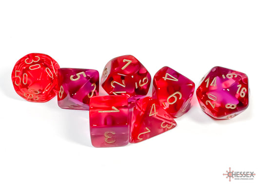 Gemini: Translucent Red-Violet/gold Polyhedral 7-Dice Set