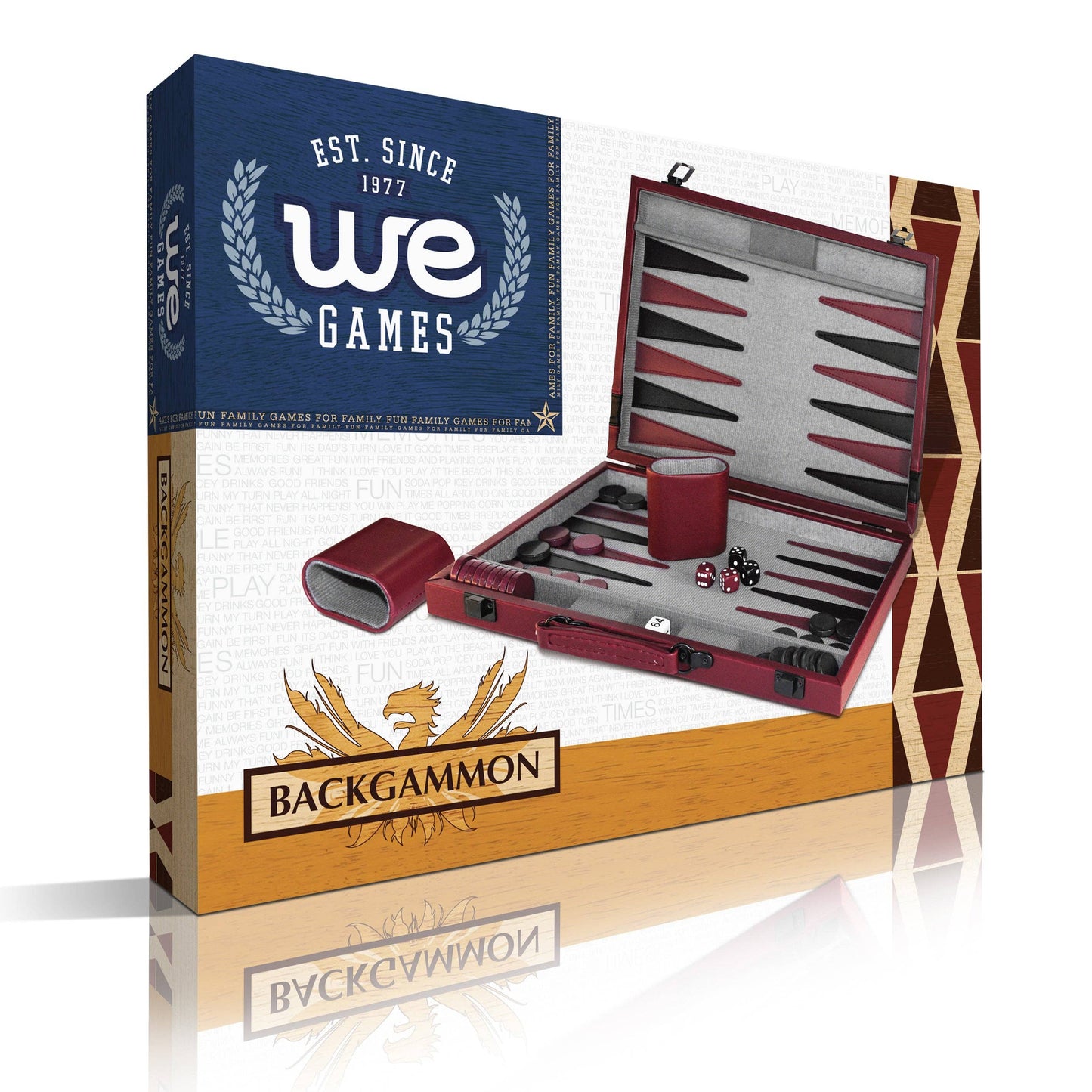 WE Games Burgundy/Black Leatherette Backgammon, 18 in.