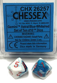 Gemini: Astral Blue/White/Red Set of Ten D10s