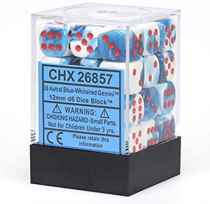 Gemini: Astral Blue/White/Red 12mm D6 Dice Block (36)