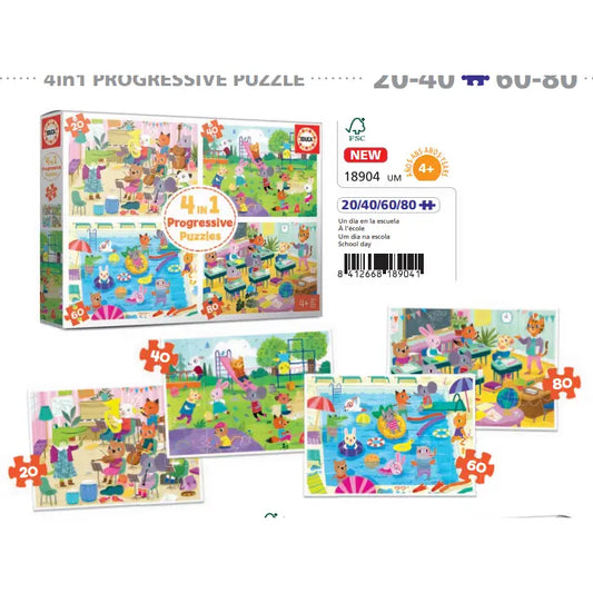School Day 4-in-1 Progressive Puzzle