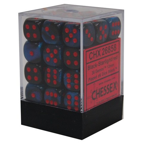 Gemini: Black Starlight/Red 12mm D6 Dice Block (36)