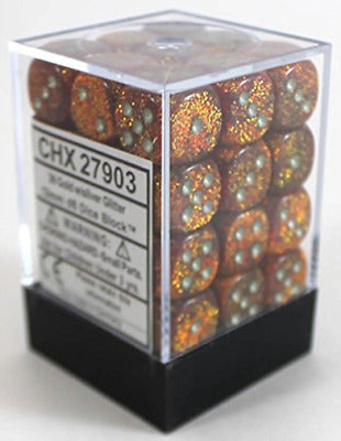 Glitter: Gold/Silver 12mm D6 Dice Block (36)