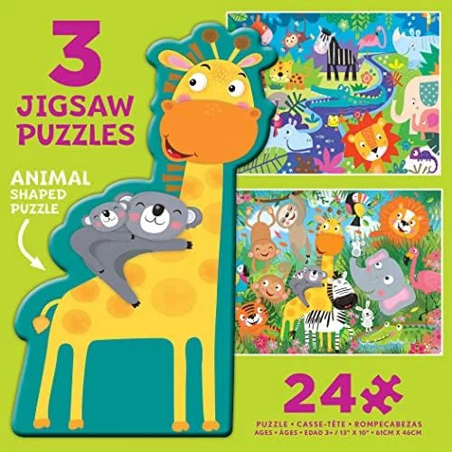 3 In 1 Multipack – Animal Shaped – (3) 24 Piece Jigsaw Puzzles