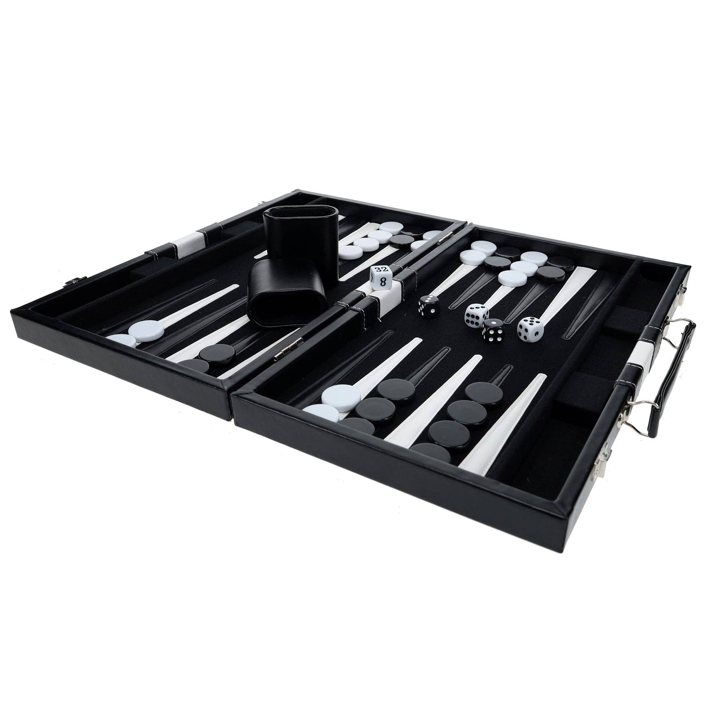 WE Games Black with Stripe Leatherette Backgammon, 14.75 in.