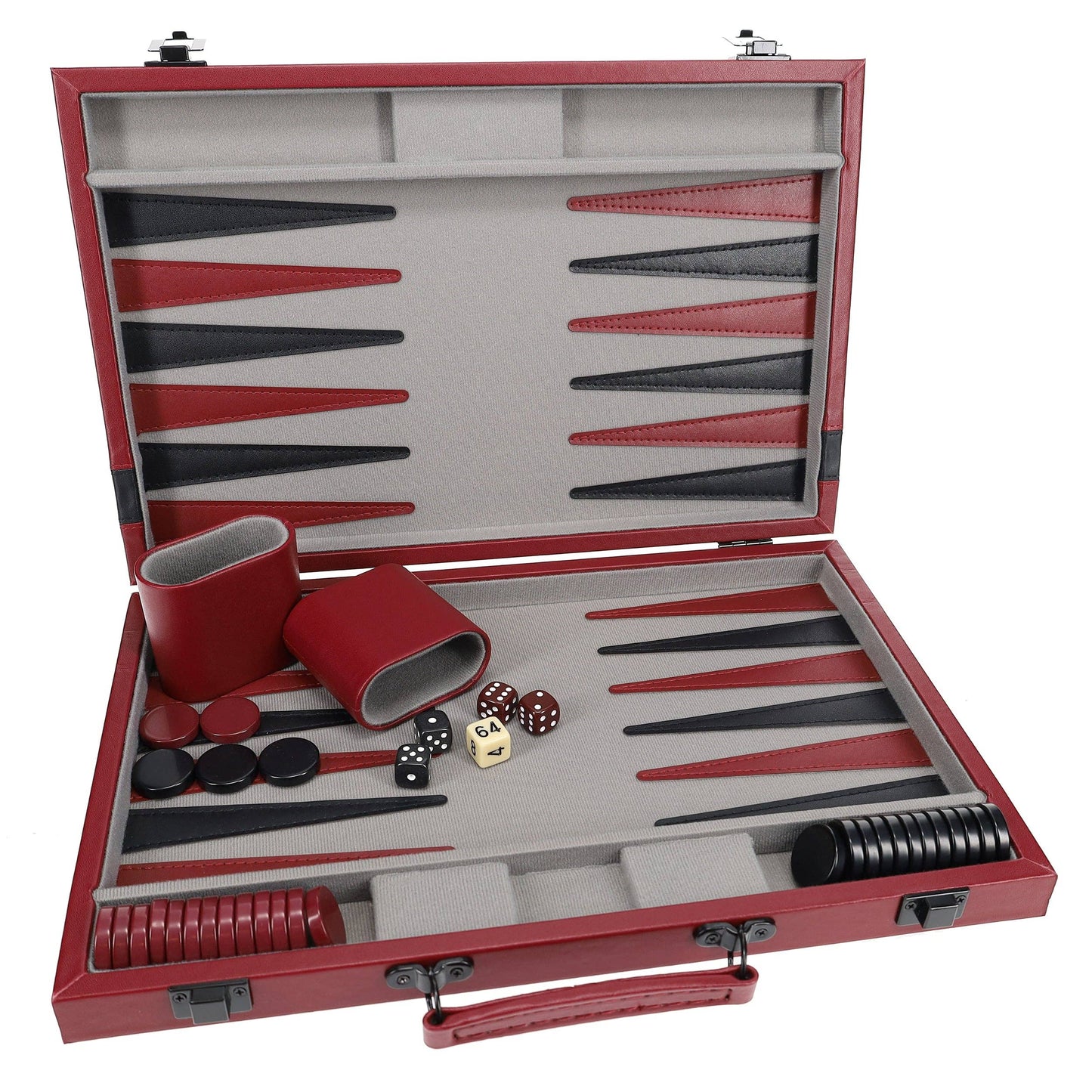 WE Games Burgundy/Black Leatherette Backgammon, 18 in.