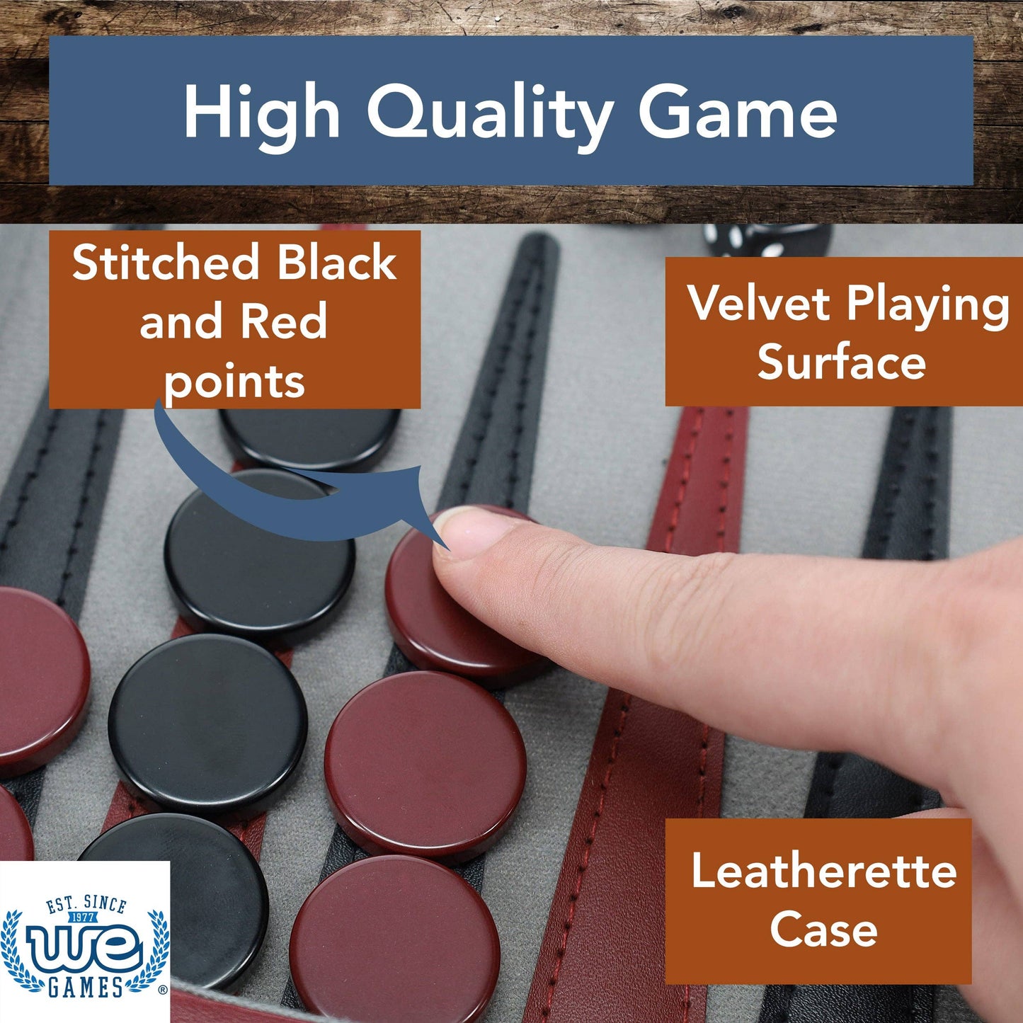 WE Games Burgundy/Black Leatherette Backgammon, 18 in.