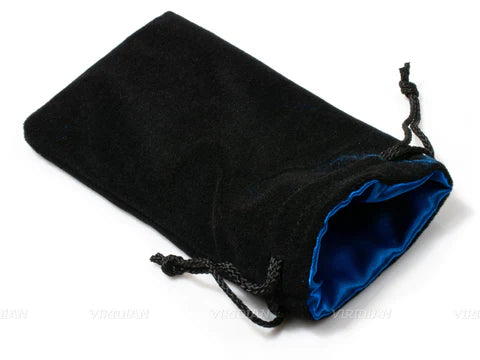 6in x 8in LARGE Black Velvet Dice Bag with Blue Satin Lining