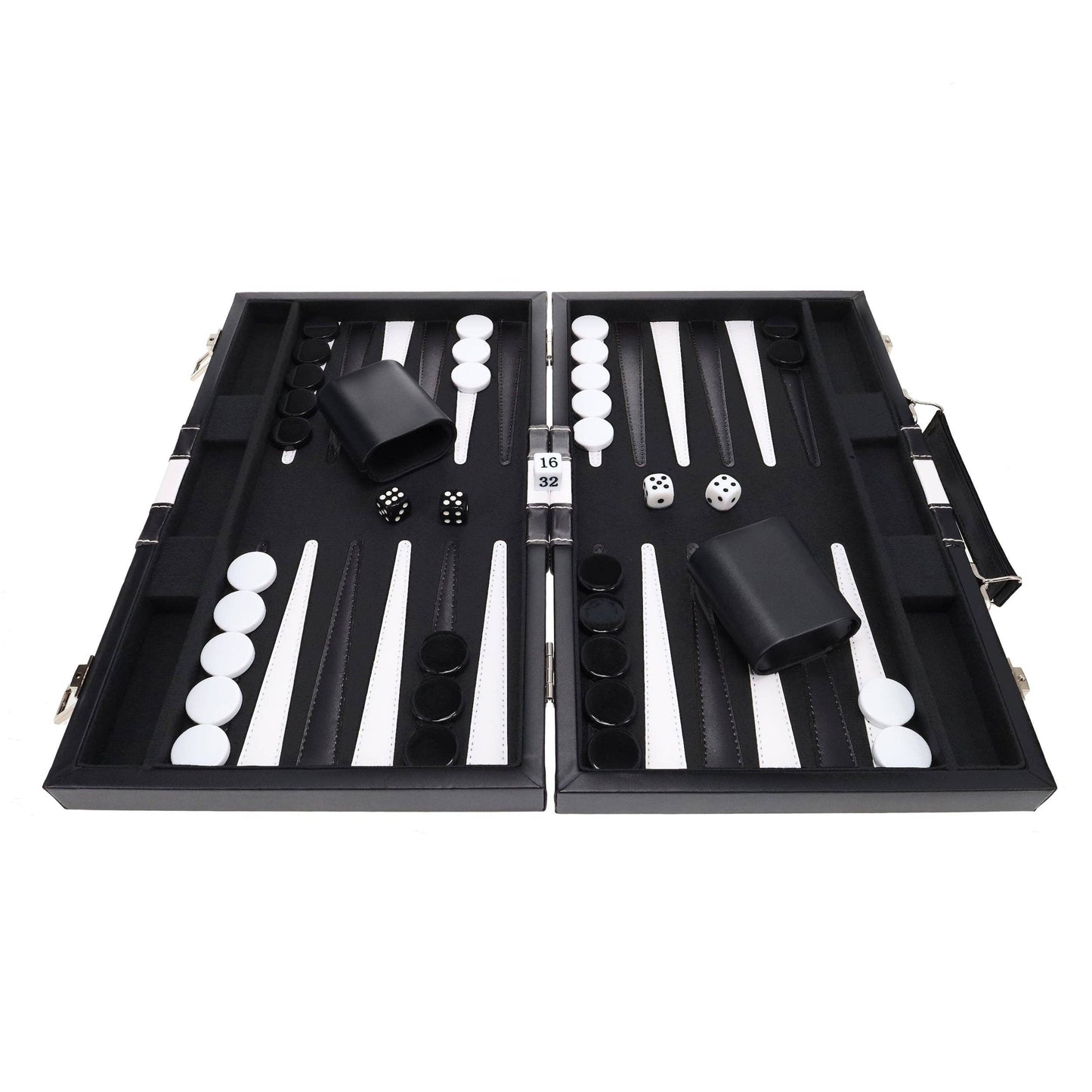 WE Games Black with Stripe Leatherette Backgammon, 14.75 in.