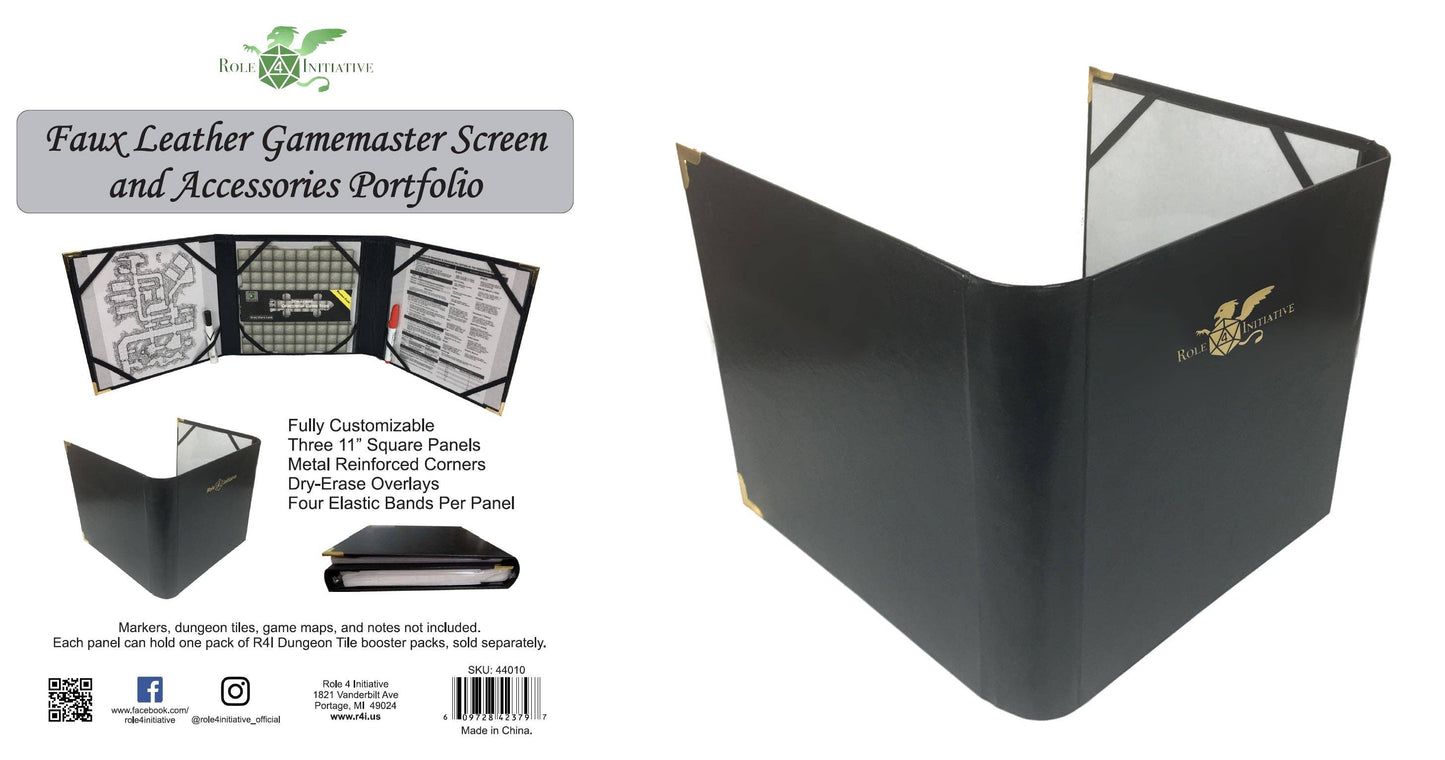 Three-panel faux leather DM screen / accessories folder