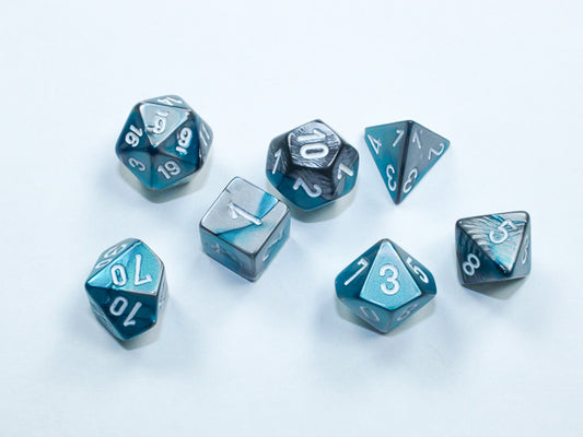 Gemini: Steel-Teal/white Mini-Polyhedral 7-Die Set