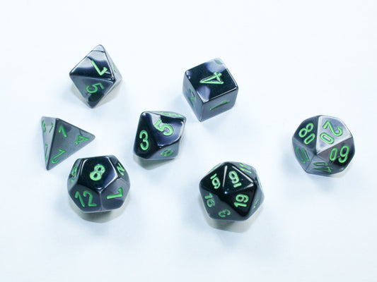 Gemini: Black-Grey/green Mini-Polyhedral 7-Die Set
