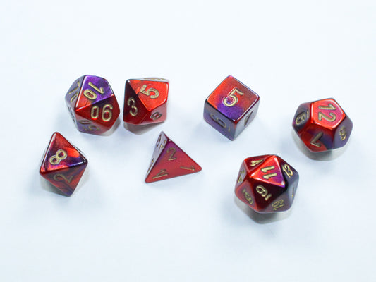 Gemini: Purple-Red/gold Mini-Polyhedral 7-Die Set