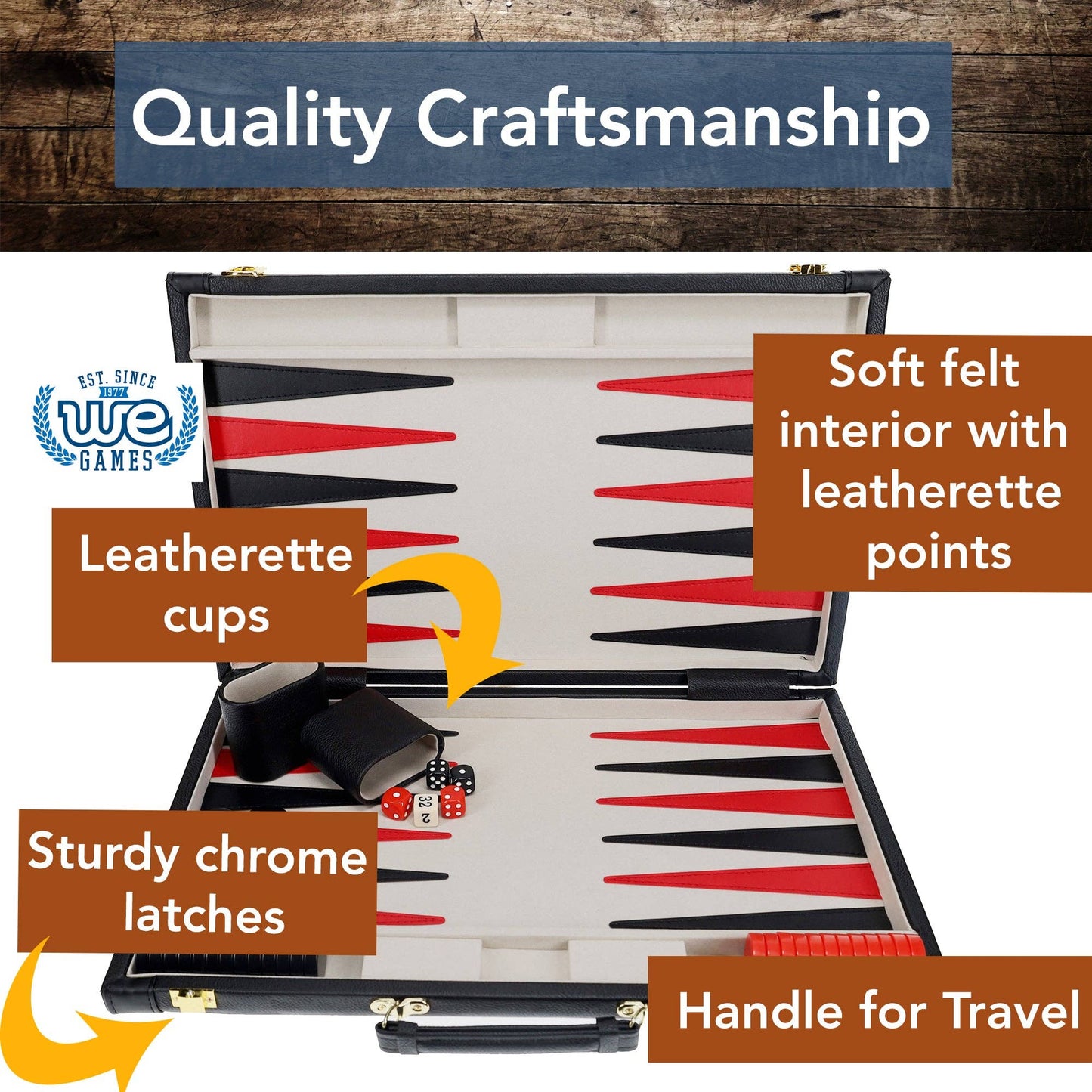 Tan Map Style Leatherette Backgammon Set, 14.75 x 9.75 in.