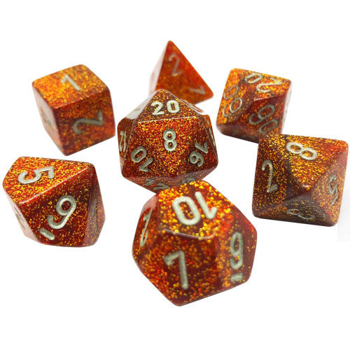 Glitter: Gold/silver Mini-Polyhedral 7-Die Set