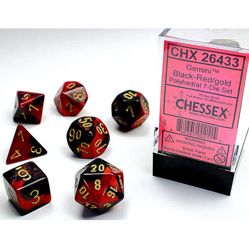 Gemini: Black-Red/gold Mini-Polyhedral 7-Die Set