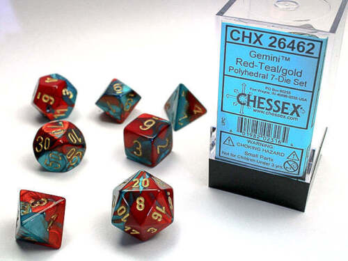 Gemini: Red-Teal/gold Mini-Polyhedral 7-Die Set