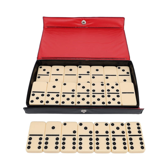 WE Games Double 6 Dominoes - Ivory with Black Vinyl Case