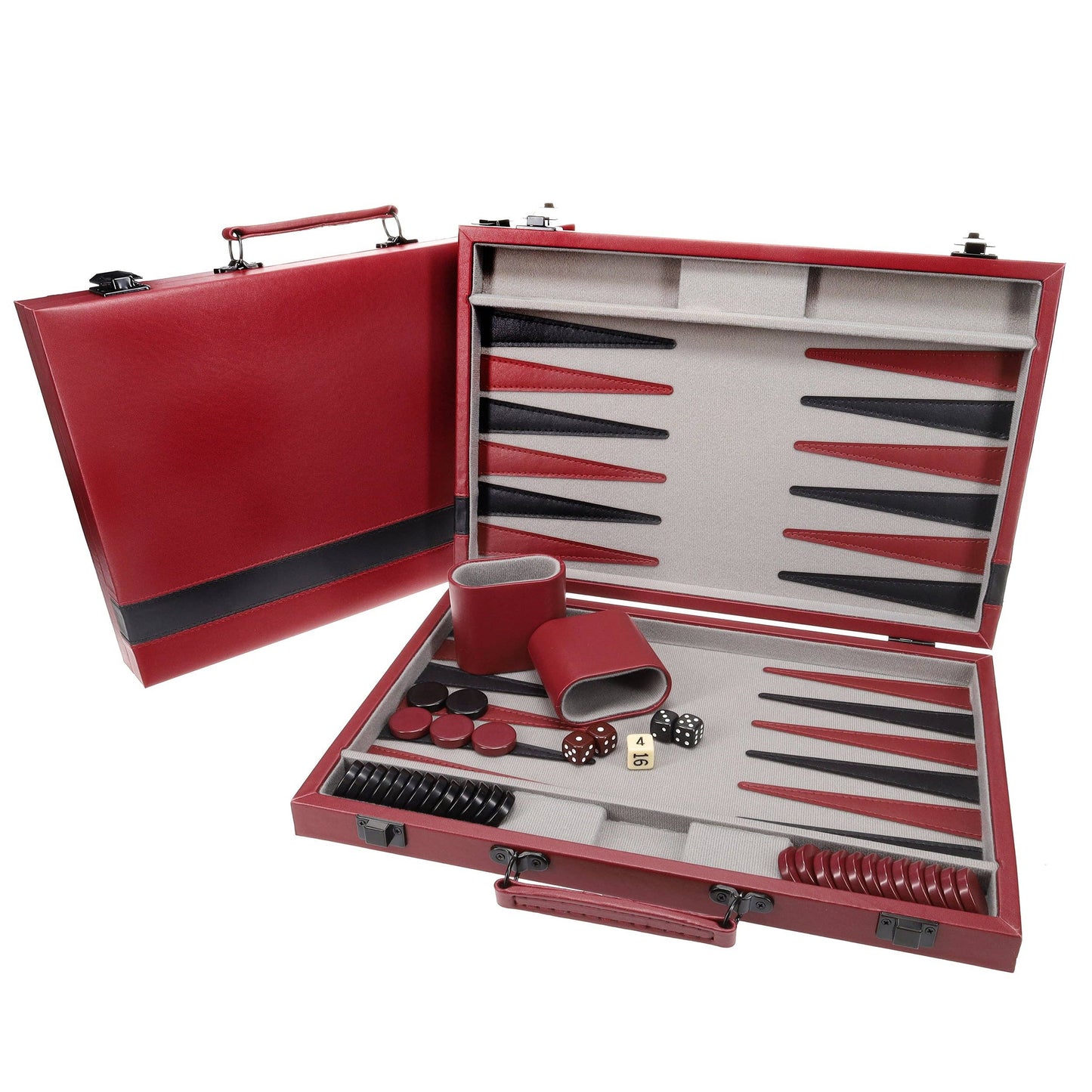 WE Games Burgundy/Black Leatherette Backgammon, 18 in.