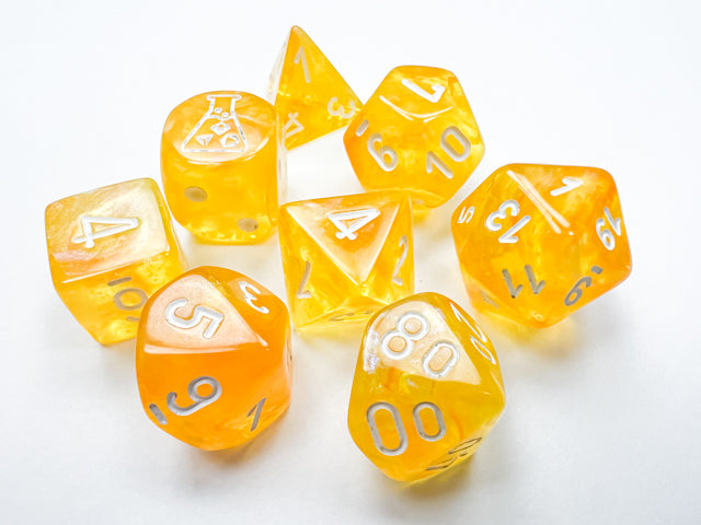 Lab Dice: Borealis Canary/white Luminary Polyhedral 7-Dice Set (with bonus die)