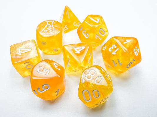 Lab Dice: Borealis Canary/white Luminary Polyhedral 7-Dice Set (with bonus die)