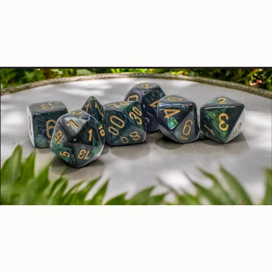 Scarab: Mega-hedral Jade With Gold (7 dice set)
