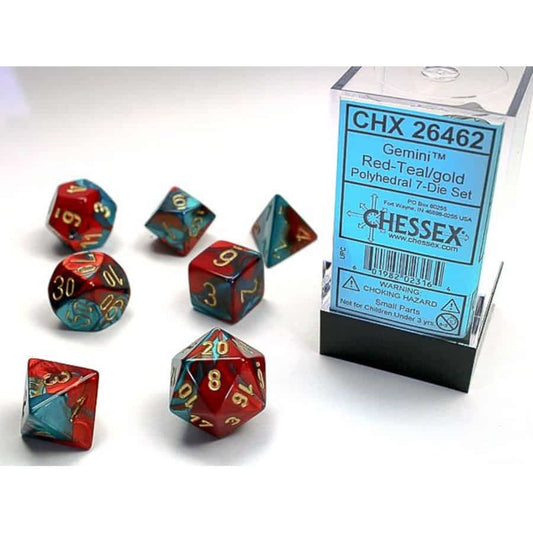 Gemini: Red-Teal/gold 7-Die Set