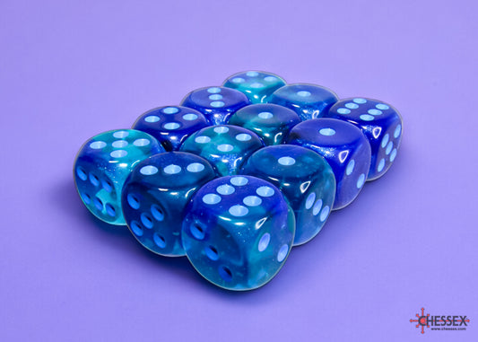 Gemini: Blue-Blue/light blue Luminary 16mm D6 Dice Block (12)