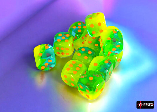 Gemini: Plasma Gren-Teal/Orange 16mm D6 Dice Block (12)