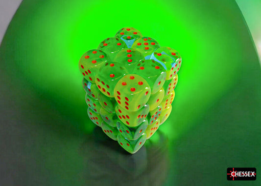 Gemini: Plasma Green-Teal/Orange Luminary 12mm D6 Dice Block (36)