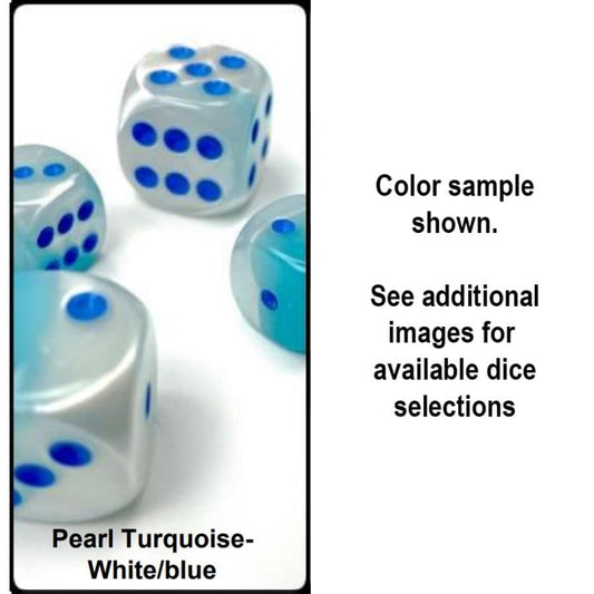 Gemini: Pearl Turquoise-White/blue Luminary 16mm D6 Dice Block (12)