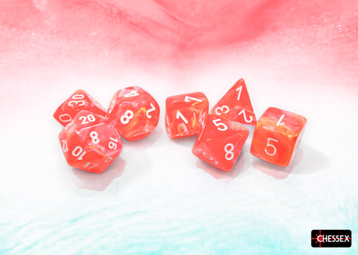 Festive: Dahlia/White Luminary Polyhedral 7-Dice Set