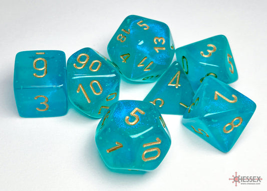 Borealis: Teal/gold Luminary Polyhedral 7-Die Set