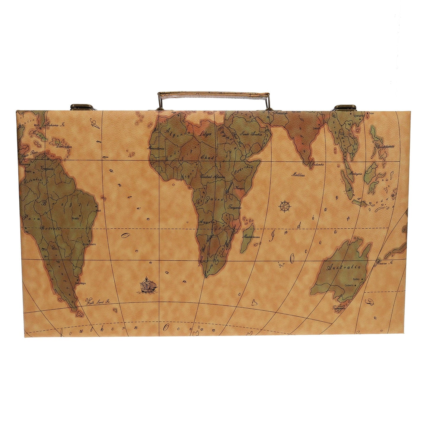 Tan Map Style Leatherette Backgammon Set, 14.75 x 9.75 in.