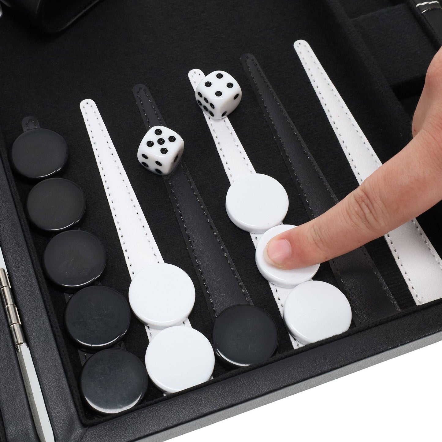 WE Games Black with Stripe Leatherette Backgammon, 14.75 in.