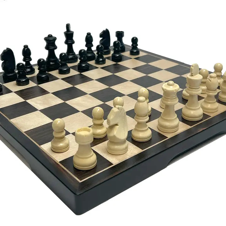 Chess Set - 15" Ebonized Wood Folding