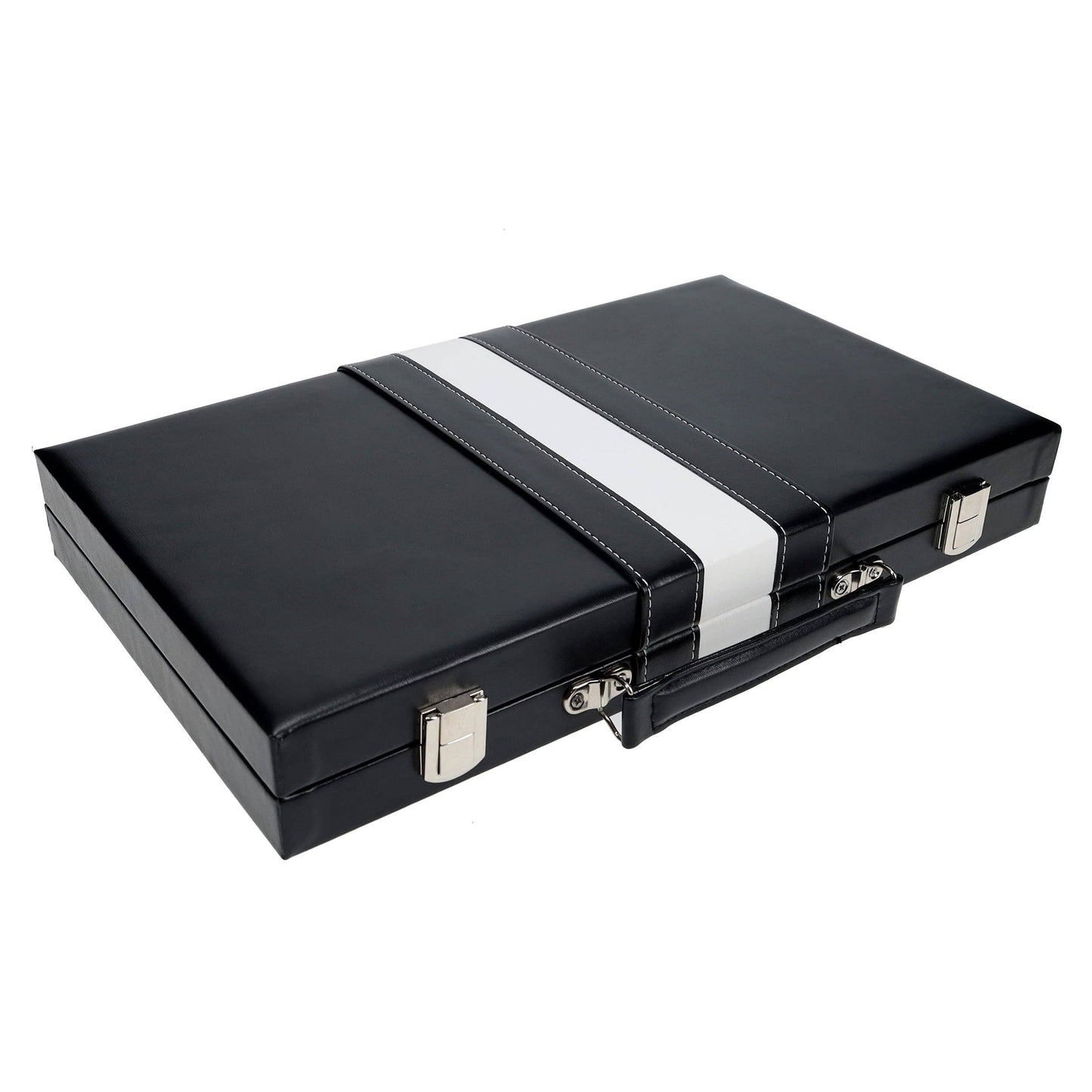 WE Games Black with Stripe Leatherette Backgammon, 14.75 in.