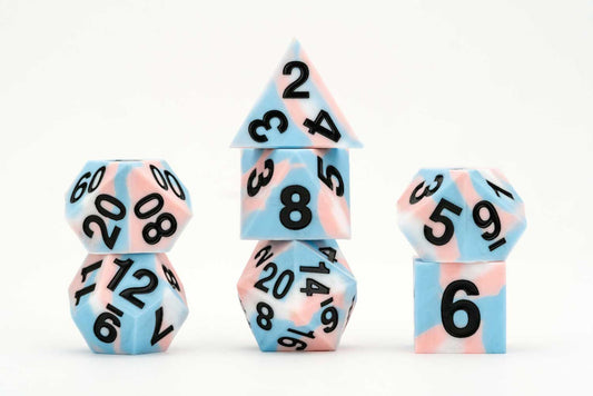 16mm Pride Sharp Edge Silicone Rubber Poly Dice Set: Transgender (7)