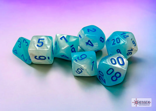 Gemini: Pearl Turquoise-White/Blue Luminary Polyhedral 7-Die Set