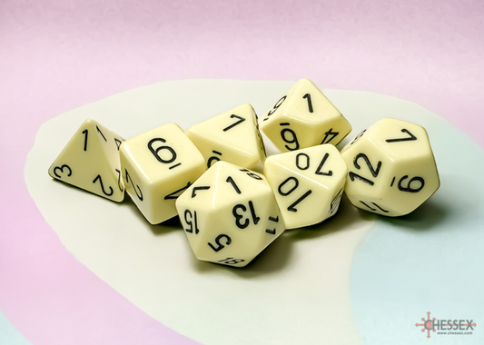 Opaque: Pastel Yellow/black polyhedral 7-Die Set