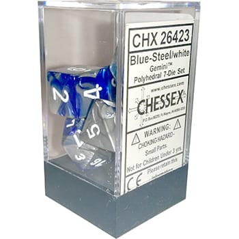 Gemini: Blue Steel/White Polyhedral 7-Die Set