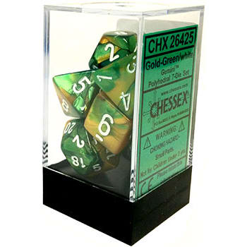Gemini: Gold Green/White Polyhedral 7-Die Set
