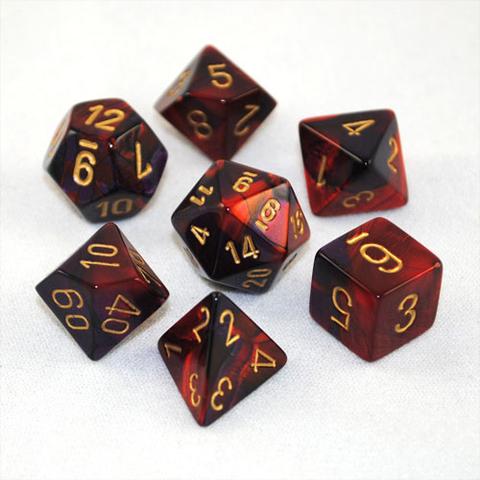 Gemini: Purple-Red/gold Polyhedral 7-Dice Set