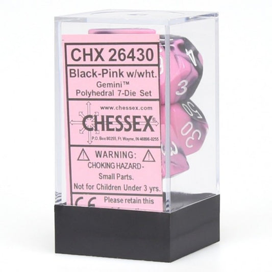 Gemini: Black Pink/White Polyhedral 7-Die Set